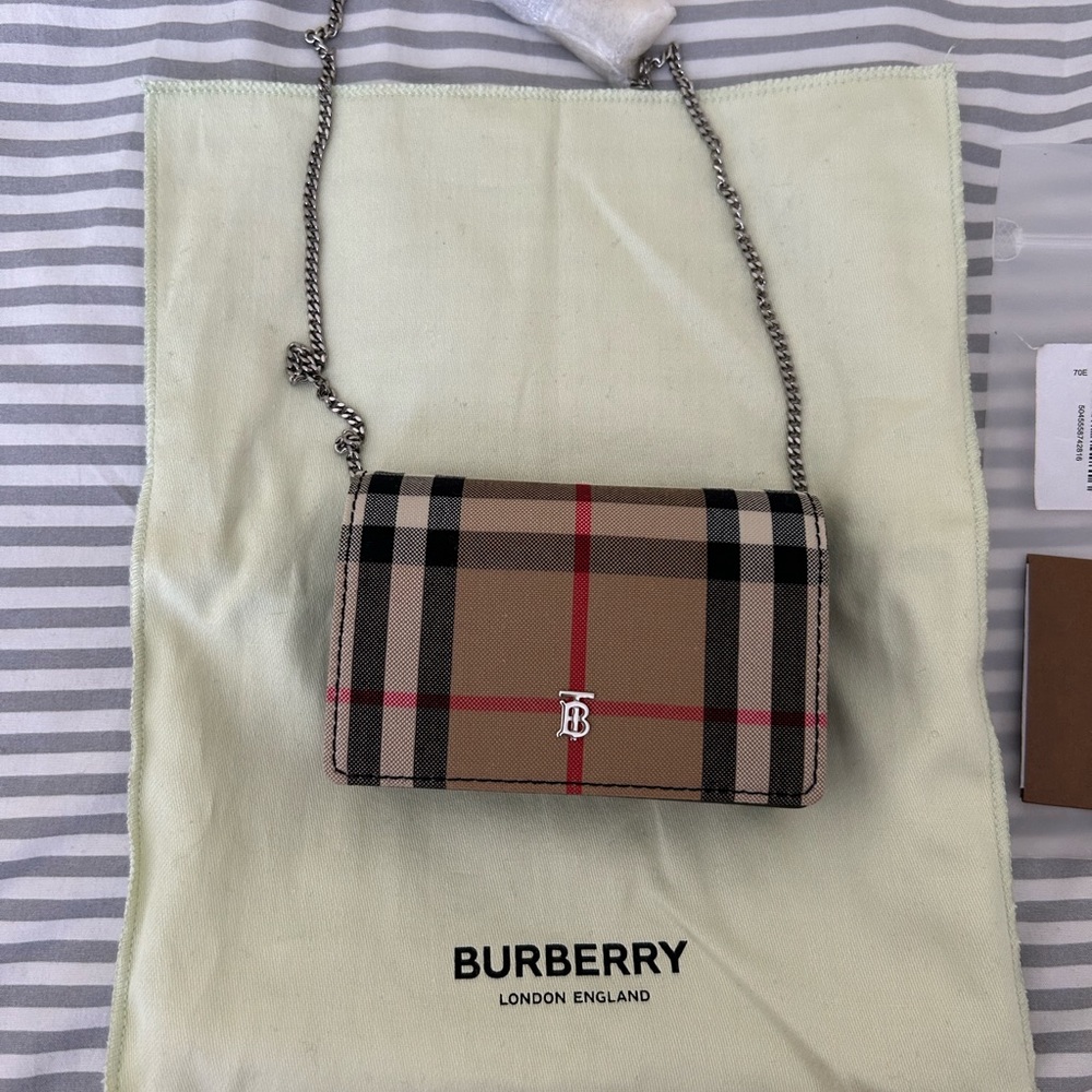Burberry Jessie Vintage Check Card Case Holder on Chain
